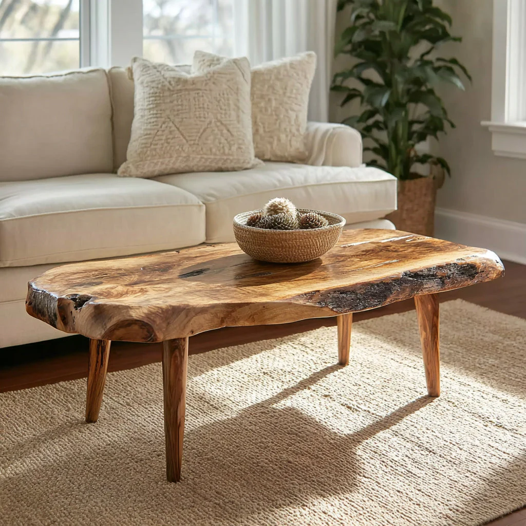 Handgemaakte Live Edge Houten Salontafel – Rustiek Natuurlijk Massief Houten Tafel